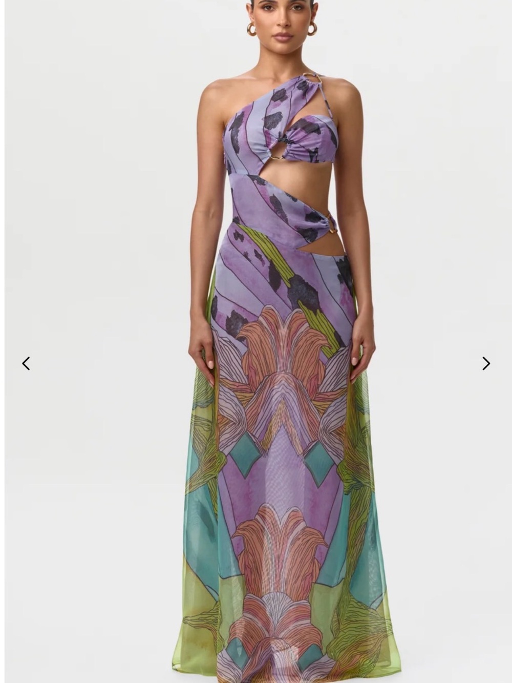 naked wardrobe Lilac & Green One-Shoulder Cutout Maxi Dress